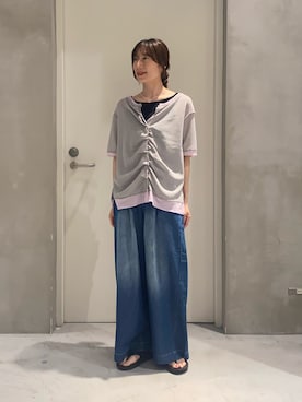 「CIAOPANIC TYPY（チャオパニックティピー）の【willow】アイレットタンク（タンクトップ、ブラック系）」を使った、ささきともみさん（レディース・158cm）の夏コーディネート