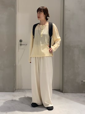 「CIAOPANIC TYPY（チャオパニックティピー）の【ユニセックス】ミニチュアダックスフンド/犬刺繍ロゴバックパック（バックパック/リュック、ブラック系）」を使った、ささきともみさん（レディース・158cm）の春コーディネート