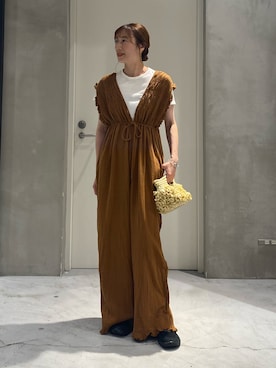 「シンプルコーデ」｜「アイテム（サロペット/オーバーオール）」を使った、ささきともみさん（レディース・158cm）の夏コーディネート