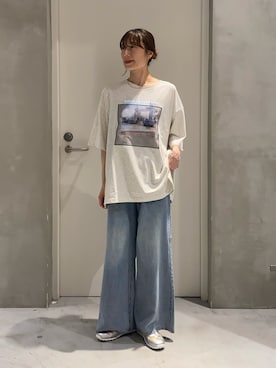 「CIAOPANIC TYPY（チャオパニックティピー）のlilステンレスカシメチェーンネックレス（ネックレス、ゴールド系）」を使った、ささきともみさん（レディース・158cm）の夏コーディネート
