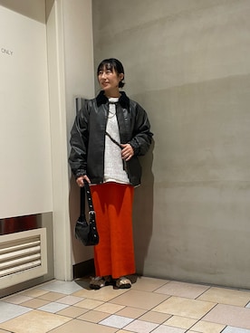 「CIAOPANIC TYPY（チャオパニックティピー）のアイテム（ライダースジャケット）」を使った、ささきともみさん（レディース・158cm）の冬コーディネート