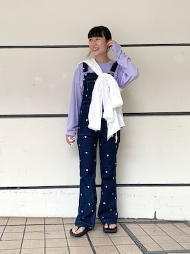 「たすき掛け」｜「アイテム（サロペット/オーバーオール）」を使った、ささきともみさん（レディース・158cm）の夏コーディネート