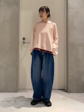 「ワイドデニム」｜ささきともみさん（レディース・158cm）の春コーディネート