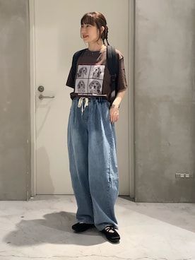 「CIAOPANIC TYPY（チャオパニックティピー）の【ユニセックス】ミニチュアダックスフンド/犬刺繍ロゴバックパック（バックパック/リュック、ブラック系）」を使った、ささきともみさん（レディース・158cm）の春コーディネート