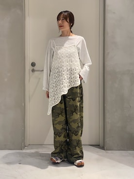 「CIAOPANIC TYPY（チャオパニックティピー）の【UNISEX】【シルエット調整可】ピグメント加工ワッフルイージーパンツ/WEB限定カラーあり（スウェットパンツ）」を使った、ささきともみさん（レディース・158cm）の秋コーディネート