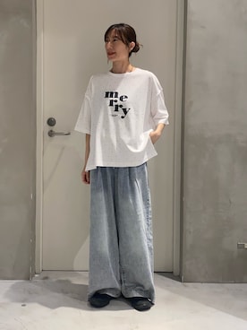 「CIAOPANIC TYPY（チャオパニックティピー）のドットロゴプリントTee（Tシャツ/カットソー、ホワイト系）」を使った、ささきともみさん（レディース・158cm）の夏コーディネート