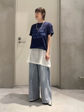 「CIAOPANIC TYPY（チャオパニックティピー）の【lil/リル】1連ボールチェーンネックレス（ネックレス、シルバー系）」を使った、ささきともみさん（レディース・158cm）の春コーディネート