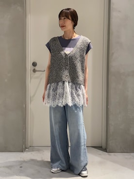 「CIAOPANIC TYPY（チャオパニックティピー）のアイテム（ベスト）」を使った、ささきともみさん（レディース・158cm）の夏コーディネート