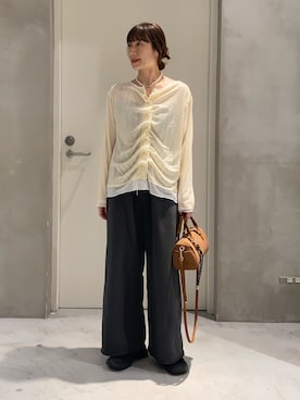 「CIAOPANIC TYPY（チャオパニックティピー）の【オケージョン対応可能】ilパールマンテルネックレス（ネックレス、シルバー系）」を使った、ささきともみさん（レディース・158cm）の春コーディネート