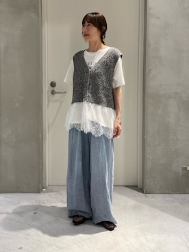 「CIAOPANIC TYPY（チャオパニックティピー）のアイテム（ベスト）」を使った、ささきともみさん（レディース・158cm）の夏コーディネート