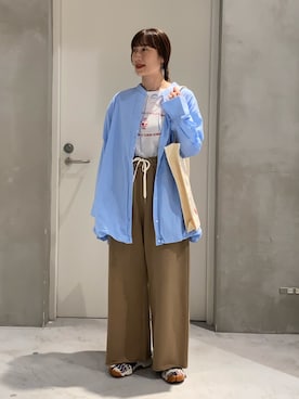 「CIAOPANIC TYPY（チャオパニックティピー）のアソート柄裾バルーンチュニックブラウス（シャツ/ブラウス、ブルー系）」を使った、ささきともみさん（レディース・158cm）の春コーディネート