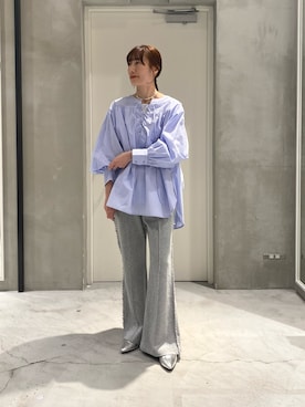 「CIAOPANIC TYPY（チャオパニックティピー）のフリンジ微フレアスウェットパンツ（その他パンツ）」を使った、ささきともみさん（レディース・158cm）の春コーディネート