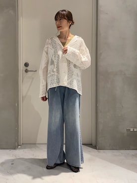 「CIAOPANIC TYPY（チャオパニックティピー）の【willow】シアータンクリブキャミセット（Tシャツ/カットソー、ホワイト系）」を使った、ささきともみさん（レディース・158cm）の夏コーディネート
