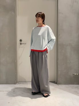 「CIAOPANIC TYPY（チャオパニックティピー）の【接触冷感/ドット柄あり】フェイクレイヤードシアースラブ刺繍オーバーTee（Tシャツ/カットソー、ブルー系）」を使った、ささきともみさん（レディース・158cm）の夏コーディネート