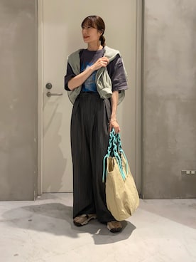 「CIAOPANIC TYPY（チャオパニックティピー）の【UNISEX】【プラスサイズあり】犬＆猫 アソートロゴプリントTee（Tシャツ/カットソー、グレー系）」を使った、ささきともみさん（レディース・158cm）の夏コーディネート