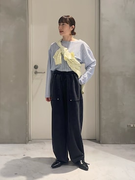 「CIAOPANIC TYPY（チャオパニックティピー）の【2WAY】針抜きシアーホックヘンリートップス（Tシャツ/カットソー、ブルー系）」を使った、ささきともみさん（レディース・158cm）の春コーディネート