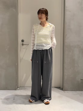 「CIAOPANIC TYPY（チャオパニックティピー）の襟付きレーススキッパートップス（Tシャツ/カットソー、ホワイト系）」を使った、ささきともみさん（レディース・158cm）の春コーディネート
