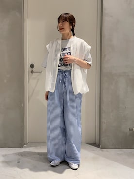 「CIAOPANIC TYPY（チャオパニックティピー）の：【裸足で履ける！／サイズ展開豊富】アソート柄シアーフラットシューズ（パンプス、ホワイト系）」を使った、ささきともみさん（レディース・158cm）の夏コーディネート