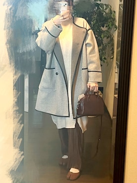 「パイピングコート」｜「アイテム（ワンピース/ドレス）」を使った、りせりせ☆さん（レディース・163cm）の冬コーディネート