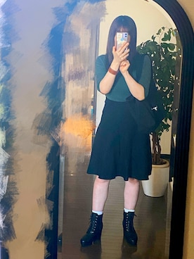 「ひざ丈スカート」｜「アイテム（ブーツ）」を使った、りせりせ☆さん（レディース・163cm）の秋コーディネート