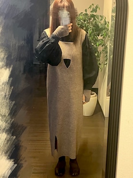 「ベージュ×ブラック」｜「アイテム（ワンピース/ドレス）」を使った、りせりせ☆さん（レディース・163cm）の冬コーディネート