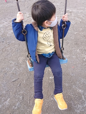 「チェック柄に恋してる」｜「アイテム（ブルゾン）」を使った、こあらさん（キッズ・100cm）の冬コーディネート