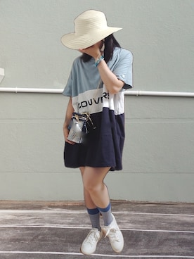 「アイテム（レインシューズ、ホワイト系）」を使った、こあらさん（レディース・159cm）の夏コーディネート