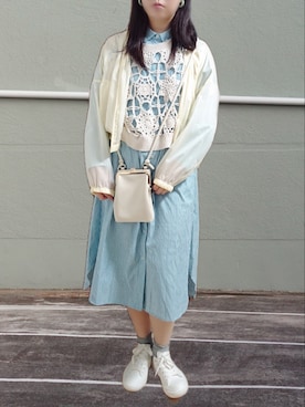 「ストライプ」｜「アイテム（レインシューズ）」を使った、こあらさん（レディース・159cm）の春コーディネート