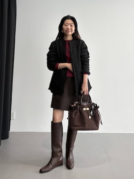 「アイテム（その他アウター、ブラック系）」を使った、pocustagramさん（レディース・162cm）の秋コーディネート