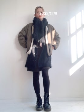 「ニットカーディガン」｜「アイテム（ブルゾン）」を使った、saccoさん（レディース・163cm）の冬コーディネート