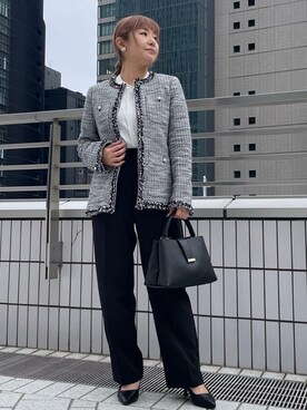 「OPAQUE.CLIP（オペークドットクリップ）の【抗菌防臭加工/7cmヒール】ベーシックパンプス/通勤対応（パンプス、ブラック系）」を使った、chikoさん（レディース・150cm）の冬コーディネート
