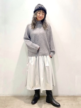 「OPAQUE.CLIP（オペークドットクリップ）の【大草直子さんコラボ】タック＆ギャザースカート（スカート、シルバー系）」を使った、chikoさん（レディース・150cm）の秋コーディネート