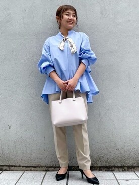 「OPAQUE.CLIP（オペークドットクリップ）の【抗菌防臭加工/7cmヒール】ベーシックパンプス/通勤対応（パンプス、ブラック系）」を使った、chikoさん（レディース・150cm）の春コーディネート