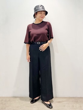 「OPAQUE.CLIP（オペークドットクリップ）の【定番】名品フラットバレエシューズ（パンプス、ブラック系）」を使った、chikoさん（レディース・150cm）の夏コーディネート