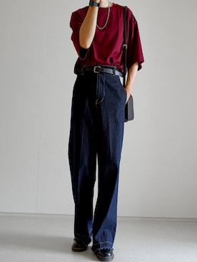 もくさんの「Wide straight denim pants / ワイドストレートデニムパンツ」を使ったコーディネート