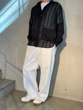 「LUSOR（ルーソル）のLUSOR（ルーソル）WIDE CHINO PT（その他パンツ、ホワイト系）」を使った、y@さん（メンズ・178cm）の夏コーディネート