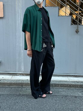 「qwerty（クワーティ）のQWERTY (クワーティ)Solid Shirts/ソリッドシャツ（シャツ/ブラウス、グリーン系）」を使った、y@さん（メンズ・178cm）の夏コーディネート