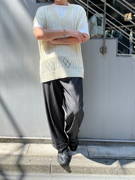 「LUSOR（ルーソル）のアイテム（ベスト、ベージュ系）」を使った、y@さん（メンズ・178cm）の夏コーディネート