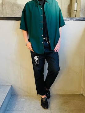 「qwerty（クワーティ）のQWERTY (クワーティ)Solid Shirts/ソリッドシャツ（シャツ/ブラウス、グリーン系）」を使った、y@さん（メンズ・178cm）の夏コーディネート