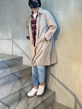「A4A（エーフォーエー）のアイテム（ステンカラーコート）」を使った、yk@さん（メンズ・178cm）の春コーディネート