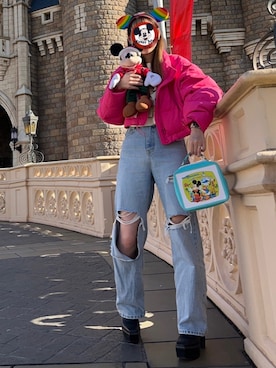 「アイテム（ダウンジャケット/コート、ピンク系）」を使った、miさん（レディース・163cm）の春コーディネート