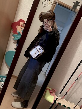 「帽子」｜「アイテム（ダウンジャケット/コート）」を使った、miさん（レディース・163cm）の冬コーディネート