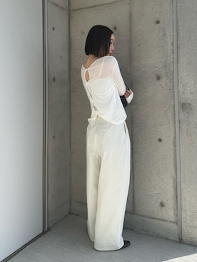 「select MOCA by son（セレクトモカバイソン）の2WAYツイストシアーテレコトップス【by SON】（Tシャツ/カットソー、ホワイト系）」を使った、sonさん（レディース・161cm）の春コーディネート