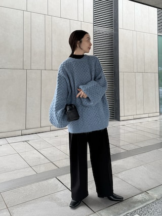「select MOCA by son（セレクトモカバイソン）の【サイズ展開あり】オーバーサイズハニカムニット（ニット/セーター）」を使った、sonさん（レディース・159cm）の秋コーディネート