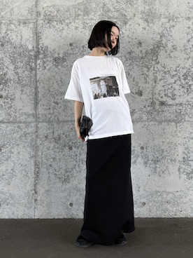 「select MOCA by son（セレクトモカバイソン）のアソートプリントオーバーサイズTシャツ（Tシャツ/カットソー、ホワイト系）」を使った、sonさん（レディース・161cm）の春コーディネート