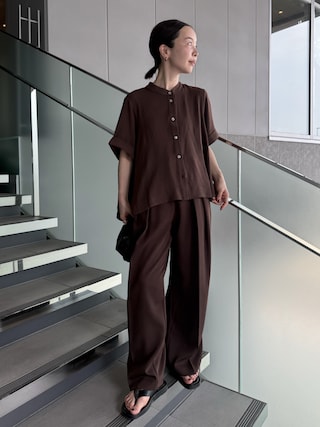 「aquagarage(アクアガレージ)のAラインバンドカラーシャツ(シャツ/ブラウス)」を使った、sonさん(レディース・161cm)の夏コーディネート