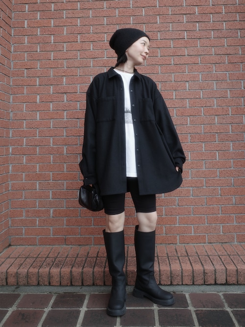「select MOCA by son（セレクトモカバイソン）のウールライクオーバーシャツ【セットアップ対応】【by SON】（シャツ/ブラウス）」を使った、sonさん（レディース・161cm）の秋コーディネート