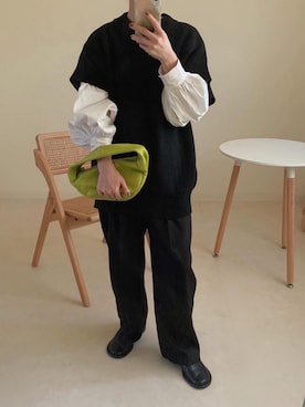 「ニットベスト」｜「アイテム（スリッポン）」を使った、sonさん（レディース・159cm）の秋コーディネート