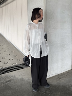 「無印良品（ムジルシリョウヒン）の婦人 強撚 シアー長袖シャツ（シャツ/ブラウス、ホワイト系）」を使った、sonさん（レディース・161cm）の春コーディネート