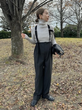 「リブニット」｜「アイテム（スリッポン）」を使った、sonさん（レディース・159cm）の冬コーディネート